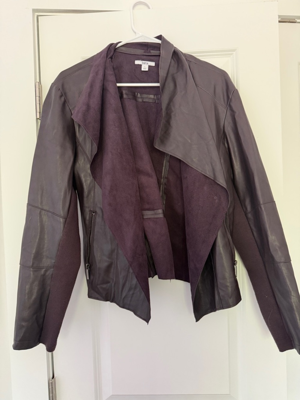Bar III Deep Purple Mixed-Material Leather Jacket